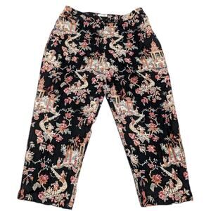 Talbots Petites Size 8 Asian Print 90%Silk 10% Wool High Rise Lined Pants